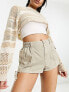 COLLUSION cargo short with ruched sides in stone