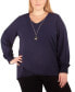 Plus Size Long Sleeve Overlapping Crepe Top with Necklace