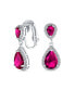 ფოტო #6 პროდუქტის Bridal Cubic Zirconia CZ Halo Dangle Teardrop Chandelier Clip On Earrings Silver Rose Gold Plated in Black Purple Blue Red Rose Pink Green Clear