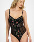 Эротическое белье для женщин от I.N.C. International Concepts Tropical Flowers Mesh Thong Bodysuit, созданное для Macy's. Черный, M - фото #2