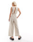 Фото #4 товара Monki linen sleeveless jumpsuit with tie belt detail in beige