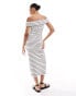 Pull&Bear bardot midaxi dress in white & black stripe