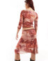 Фото #6 товара Reclaimed Vintage slash neck top co-ord in grunge rose print