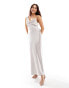 Фото #1 товара Miss Selfridge satin asym cowl maxi dress in silver