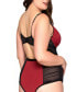 Women's Plus Size Mesh Rushed Bodysuit Lingerie with Applique and Contrast Panels