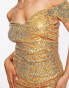 In The Style exclusive sequin off shoulder mini dress in gold