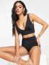 ASOS DESIGN mix and match deep band side ruched crop bikini top in black