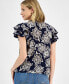 ფოტო #2 პროდუქტის Women's Batik Rose Flutter-Sleeve Top