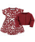 Toddler Girls Organic Cotton Dress and Cardigan, Red Winter Folk