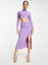 ASOS DESIGN Petite co-ord crop knitted top with tie detail in purple