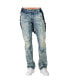 Men's Slim Straight Premium Jeans Distressed Acid Washed with Suspenders