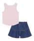 Little Girls Scoop Neck Logo Tank and Peplum Denim Skort, 2 Piece Set