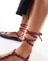 ASOS DESIGN Fillipa rope-tie flat sandals in red and navy Разноцветный, 39 - фото #2