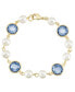 Gold-Tone Imitation Pearl with Dark Blue Channels Link Bracelet