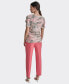 ფოტო #2 პროდუქტის Petite Printed Crewneck Ruched-Sleeve Blouse