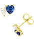 ფოტო #2 პროდუქტის Blue and White Cubic Zirconia Heart Stud Earrings in Sterling Silver or 14k Gold over Sterling Silver
