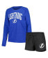 ფოტო #1 პროდუქტის Women's Black, Blue Tampa Bay Lightning Meter Knit Long Sleeve Raglan Top and Shorts Sleep Set