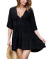 Women's Black Half Sleeve Tassel Tie Mini Cover-Up Beach Dress