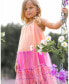 ფოტო #2 პროდუქტის Girl Sleeveless Color block Mesh Dress Lavender And Salmon - Child