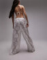 Topshop lace wide leg beach trousers in white