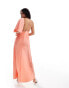 ASOS DESIGN fallen shoulder twisted satin midi dress in coral