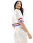 Фото #8 товара ASOS DESIGN knitted polo shirt in textured stitch with stripe hem co-ord in white