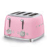 SMEG toaster TSF03PKEU (Pink) - 4 slice(s) - Pink - Steel - Buttons - Level - Rotary - 50's Style - China