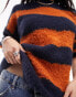 Topshop knitted boucle stripe jumper in rust and blue