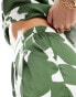 Style Cheat satin wide leg trousers in green print co-ord