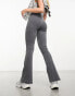 Фото #4 товара Miss Selfridge rib kickflare trouser in acid wash charcoal