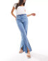 Y.A.S mixed denim spliced straight leg jeans in blue