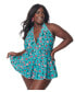 ფოტო #1 პროდუქტის Plus Size Plunge Halter Skirted Wendy One Piece Swimsuit