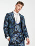 Фото #1 товара Twisted Tailor owsley suit jacket in black with teal and mint floral jacquard