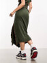 COLLUSION exposed seam wrap midi skirt in khaki