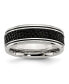 Stainless Steel Grooved Genuine Stingray Textured 8mm Band Ring