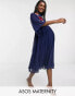 Фото #2 товара ASOS DESIGN Maternity double layer pleated embroidered midi dress in navy