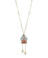 Faux Stone Jingle Bell Bling Gingerbread House Pendant Necklace