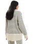 Pretty Lavish striped oversized jumper co-ord in cream and navy Cream & Navy, XS - фото #8