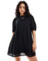 Wednesday's Girl dobby mini smock dress in black