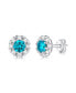 Фото #1 товара Radiant Sterling Silver Round Halo Stud Earrings with 0.50ctw Lab-Created Moissanite & Blue Topaz, White Gold Plated