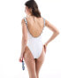 Фото #3 товара The Frolic omura lettuce edge ruched bust swimsuit in off white with black contrast