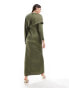 ASOS DESIGN satin overlay maxi dress with stitch detail in khaki Зеленый, 44 - фото #4