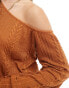 ASOS DESIGN cable knit one shoulder jumper in brown