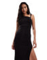 ASOS DESIGN asymmetric neckline midi dress with oversized ring trim in black Черный, 32 - фото #2