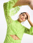 Something New x Lame. Cobain high neck lace maxi dress with cut outs in acidic lime green Кислая известь, XS - фото #6