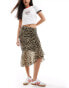 Фото #2 товара Mango leopord print midi skirt with aysmmetric hem in brown