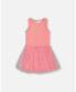 ფოტო #1 პროდუქტის Girl Shiny Ribbed Dress With Mesh Flocking Flowers Pink - Toddler Child