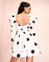 Фото #4 товара ASOS LUXE cotton sateen polka dot structured skater mini dress in white