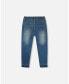 Фото #3 товара Little Girls Jeans With Embroidery Patch Blue Denim - Toddler|Child