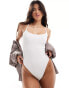 South Beach textured cross back high leg swimsuit in off white Белый, 44 - фото #3